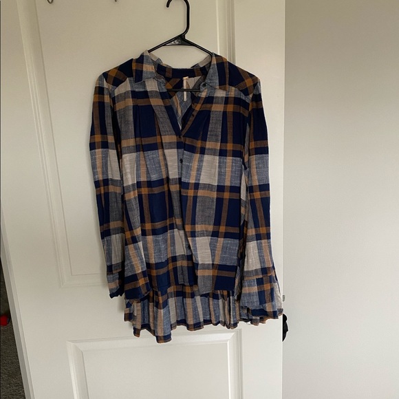 Free People Plaid Ruffled Button Down - Picture 2 of 8